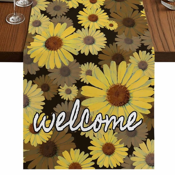 Table Runners 108 Inches Long Dress Scarves, Spring Daisy Farmhouse Coffee/Dining/Kitchen Table Runner for Living Room, Botanical Brown Yellow Flowers Oil Painting 13x108 Inch