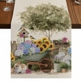 thumbnail image 1 of Table Runners 108 Inches Long Dress Scarves, Spring Flowers Farmhouse Coffee/Dining/Kitchen Table Runner for Living Room, Farmhouse Hydrangea Sunflowers Bunny on Linen 13x108 Inch, 1 of 9