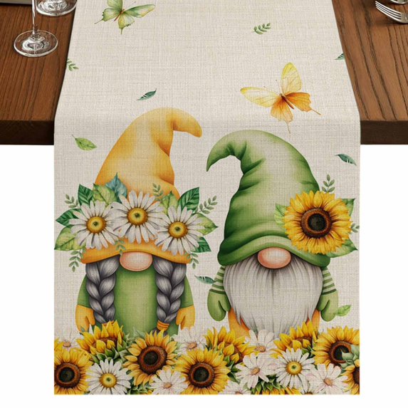 Table Runners 108 Inches Long Dress Scarves, Spring Gnomes Farmhouse Coffee/Dining/Kitchen Table Runner for Living Room, Retro Botanical Flowers Leaves Butterfly 13x108 Inch