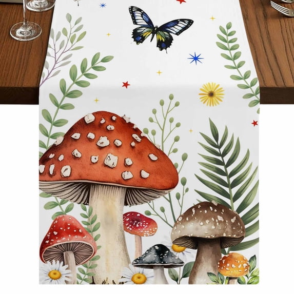 Table Runners 108 Inches Long Dress Scarves, Spring Mushrooms Farmhouse Coffee/Dining/Kitchen Table Runner for Living Room, Farmhouse Pastoral Botanical Watercolor 13x108 Inch
