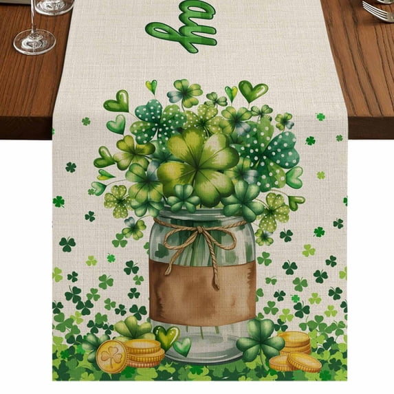 Table Runners 108 Inches Long Dress Scarves, St. Patrick's Day Farmhouse Coffee/Dining/Kitchen Table Runner for Living Room, Farmhouse Green Lucky Clovers Coin 13x108 Inch
