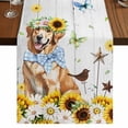 thumbnail image 1 of Table Runners 108 Inches Long Dress Scarves, Sunflowers Dog Farmhouse Coffee/Dining/Kitchen Table Runner for Living Room, Spring Watercolor Floral Stars Wood Grain 13x108 Inch, 1 of 9