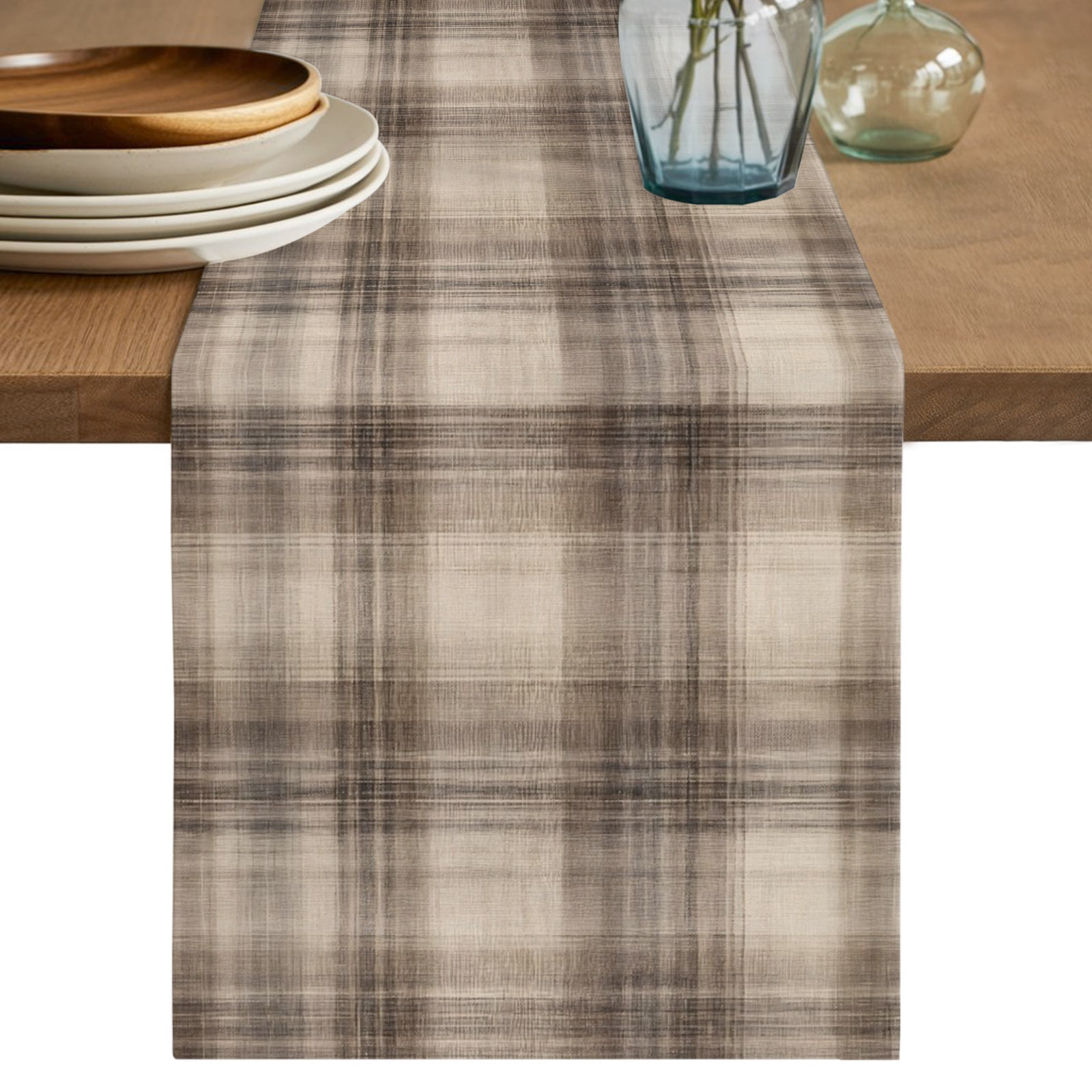 Table Runners 108 Inches Long Dress Scarves, Taupe Oatmeal Plaid ...