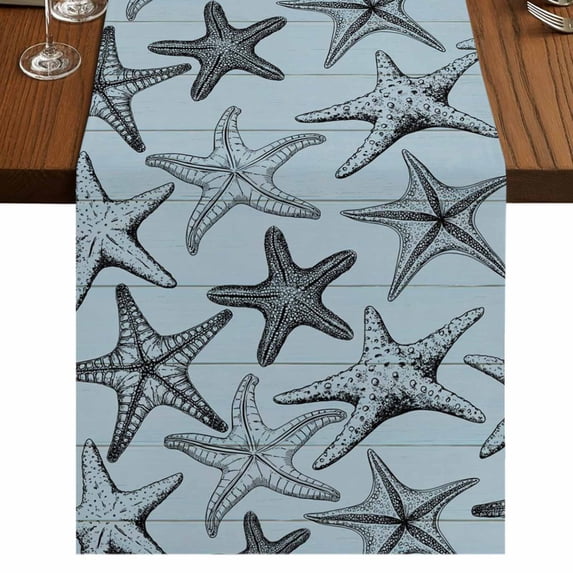 Table Runners 108 Inches Long Dress Scarves, Teal Blue Starfish Farmhouse Coffee/Dining/Kitchen Table Runner for Living Room, Coastal Ocean Summer Sea Nautical 13x108 Inch