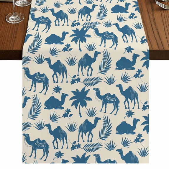 Table Runners 108 Inches Long Dress Scarves, Tropical Plants Farmhouse Coffee/Dining/Kitchen Table Runner for Living Room, Summer Farmhouse Vintage Blue Camels 13x108 Inch