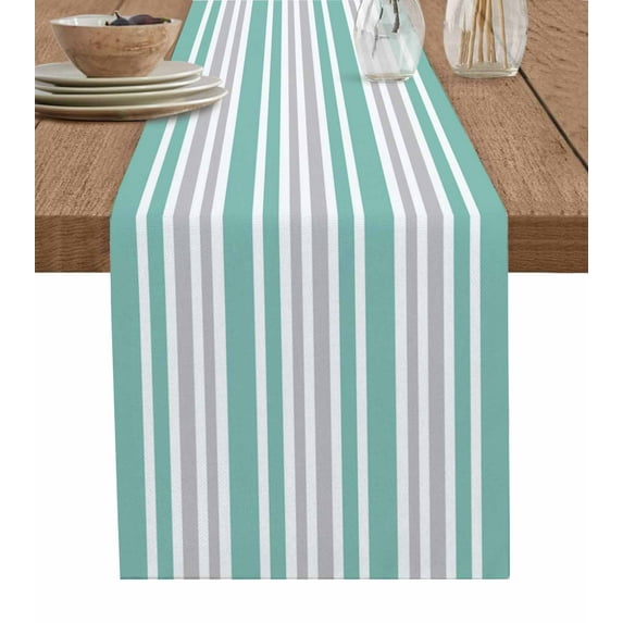 Table Runners 108 Inches Long Dress Scarves, Turquoise Stripes Farmhouse Coffee/Dining/Kitchen Table Runner for Living Room, Modern Minimalist Horizontal Lines 13x108 Inch