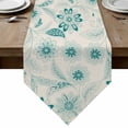 thumbnail image 1 of Table Runners 108 Inches Long, Teal Boho Cotton Linen Kitchen Dining Coffee Table Runner for Party Home Decor, Vintage Pattern Ethnic Flower Tribal Leaf Tabletop Dresser Scarves Runner 13x108 Inch, 1 of 9