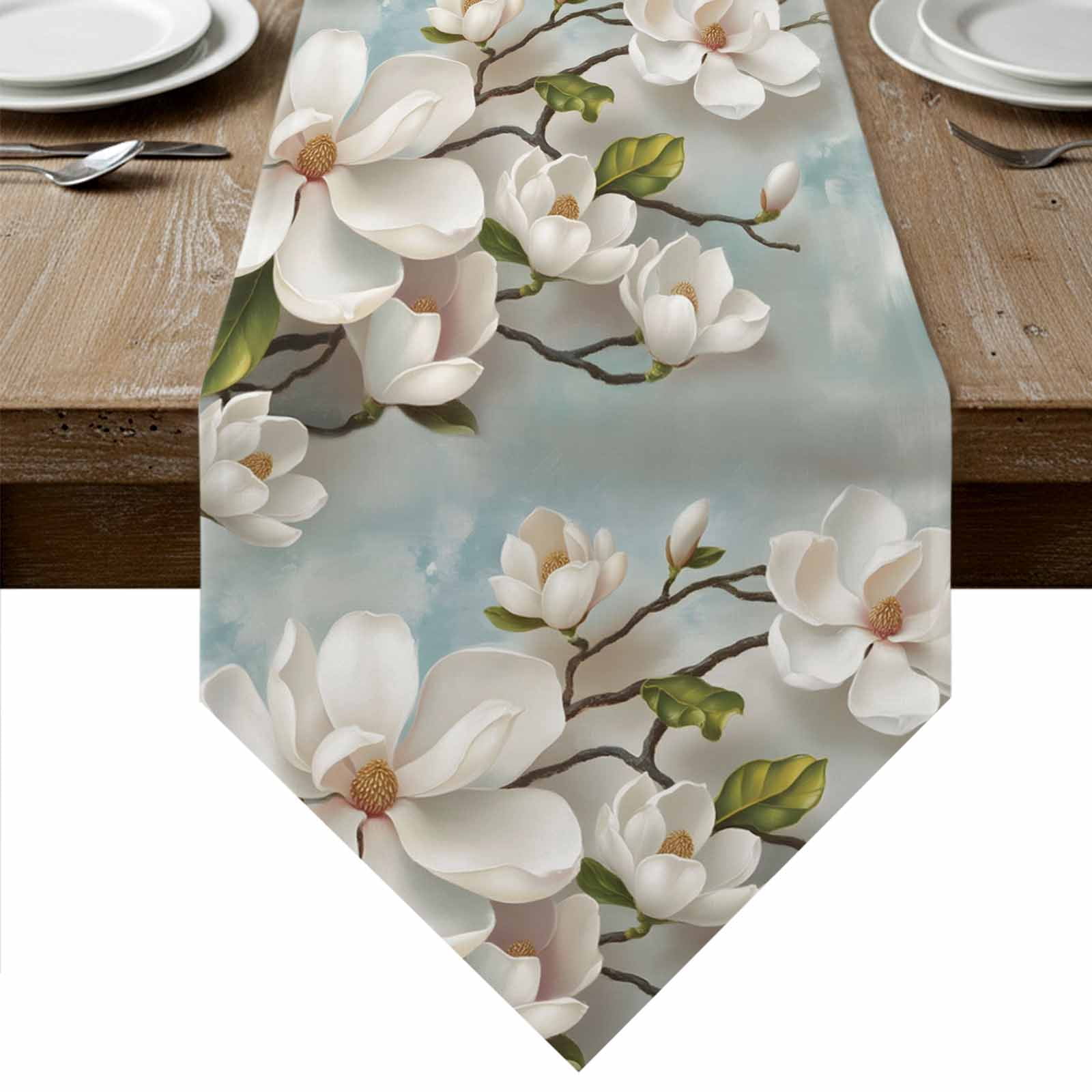 Spring Table Runner 108 Table Runners 108 Inches Long, Vintage Flowers Cotton Linen Kitchen ...