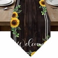 thumbnail image 1 of Table Runners 108 Inches Long, Yellow Sunflowers Cotton Linen Kitchen Dining Coffee Table Runner for Party Home Decor, Botanical Eucalyptus Leaf Wooden Grain Tabletop Dresser Scarves 13x108 Inch, 1 of 9