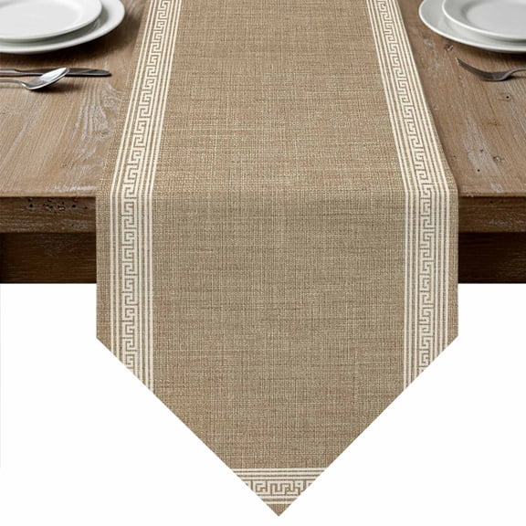 Table Runners 120 Inches Long, Cream Greek Key Cotton Linen Kitchen Dining Coffee Table Runner for Party Home Decor, Geometric Greece Ancient Rustic Tabletop Dresser Scarves Runner 13x120 Inch