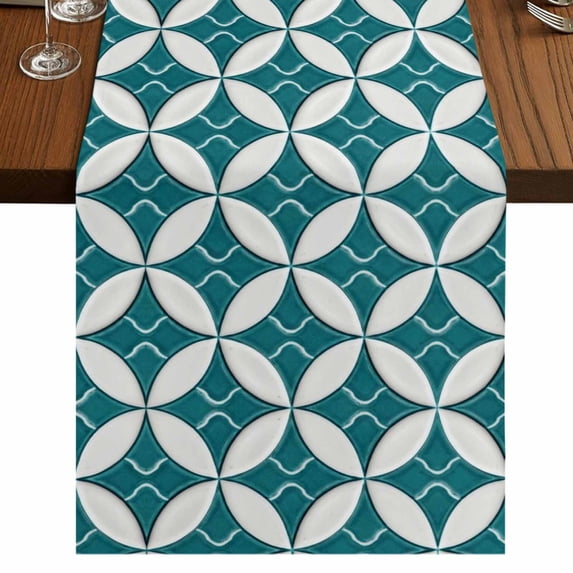 Table Runners 120 Inches Long Dress Scarves, Abstract Geometric Farmhouse Coffee/Dining/Kitchen Table Runner for Living Room, Vintage Rhombus Circle Texture Green 13x120 Inch