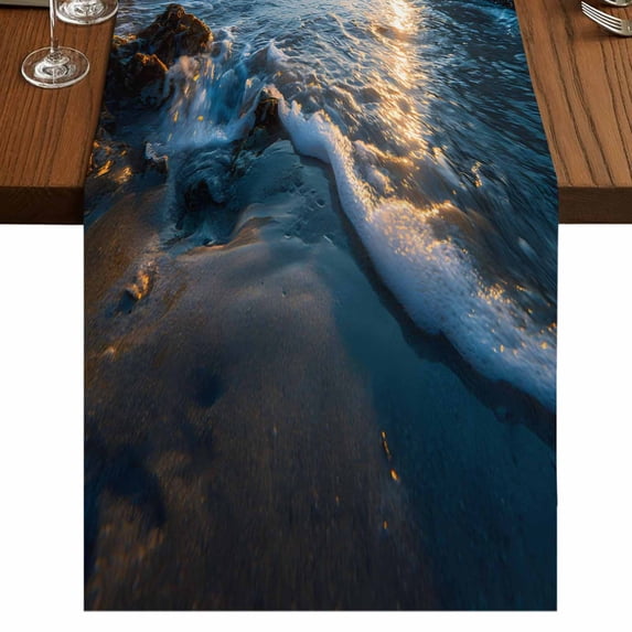 Table Runners 120 Inches Long Dress Scarves, Beach Reef Farmhouse Coffee/Dining/Kitchen Table Runner for Living Room, Shiny Sunset Ocean Waves Natural Seaside 13x120 Inch