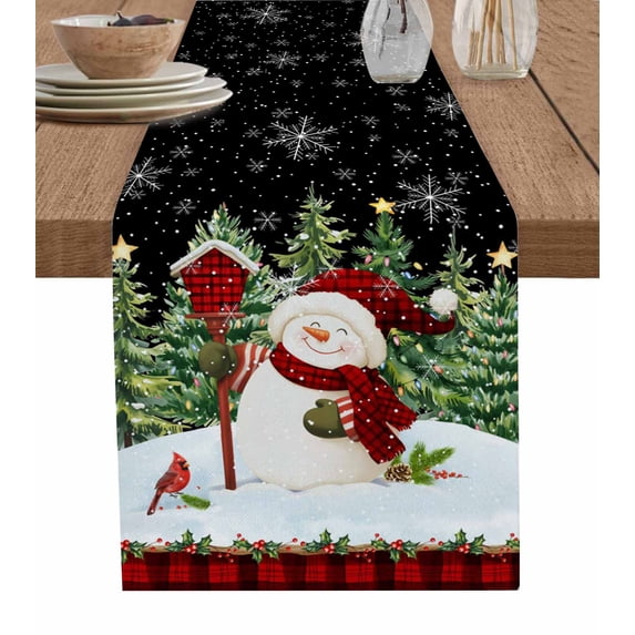 Table Runners 120 Inches Long Dress Scarves, Black Red Snowman Christmas Farmhouse Coffee/Dining/Kitchen Table Runner for Living Room, Xmas Tree Snowflake Winter 13x120 Inch