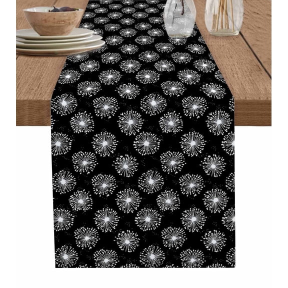 Table Runners 120 Inches Long Dress Scarves, Black White Dandelion Farmhouse Coffee/Dining/Kitchen Table Runner for Living Room, Farmhouse Botanical Blossom 13x120 Inch