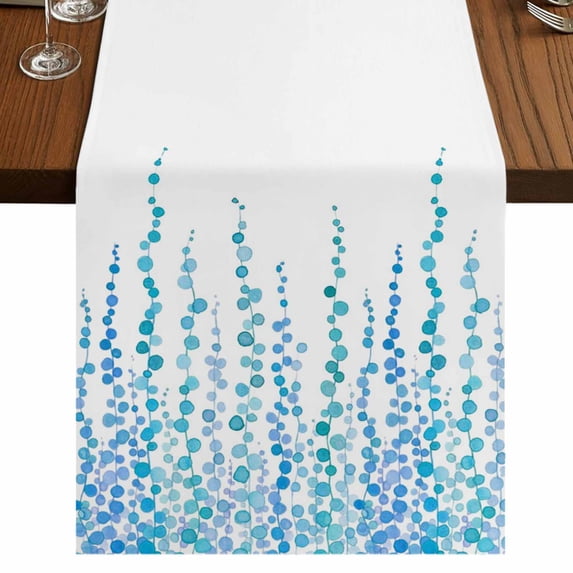 Table Runners 120 Inches Long Dress Scarves, Blue Farmhouse Coffee/Dining/Kitchen Table Runner for Living Room, Polka Dots Watercolor Abstract Art 13x120 Inch