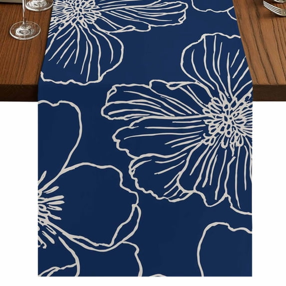 Table Runners 120 Inches Long Dress Scarves, Blue Flowers Farmhouse Coffee/Dining/Kitchen Table Runner for Living Room, Spring Floral Botanical Modern Art 13x120 Inch