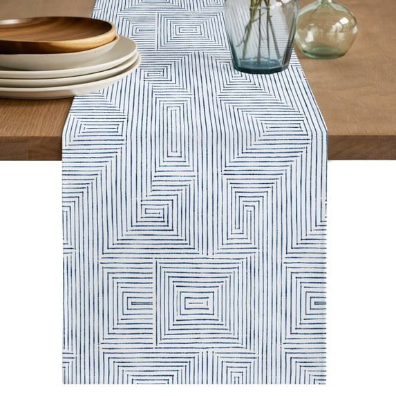 Table Runners 120 Inches Long Dress Scarves, Blue Geometric Farmhouse Coffee/Dining/Kitchen Table Decor Table Runner for Living Room, Aesthetics Luxury Abstract Art 13x120 Inch