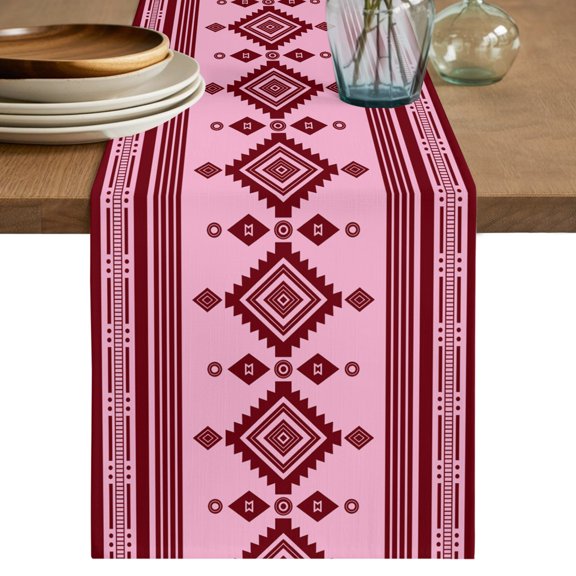 Table Runners 120 Inches Long Dress Scarves, Blush Pink Boho Southwestern Farmhouse Coffee/Dining/Kitchen Table Decor Table Runner for Living Room, Vintage Ethnic Tribes Zigzag Tile 13x120 Inch