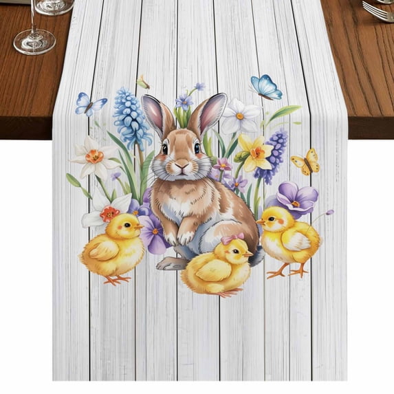 Table Runners 120 Inches Long Dress Scarves, Bunny Easter Farmhouse Coffee/Dining/Kitchen Table Runner for Living Room, Spring Floral Elegant Pastoral Wooden 13x120 Inch