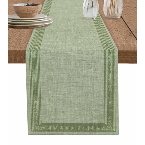 Table Runners 120 Inches Long Dress Scarves, Cameo Green Retro Greek Key Farmhouse Coffee/Dining/Kitchen Table Runner for Living Room, Geometric Greece Ancient Rustic 13x120 Inch