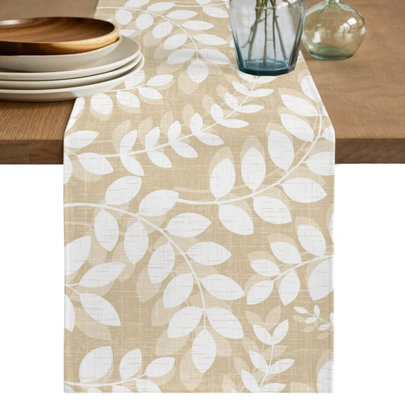 Table Runners 120 Inches Long Dress Scarves, Cream Leaves Farmhouse Coffee/Dining/Kitchen Table Decor Table Runner for Living Room, Farmhouse Botanical Branch Vintage Modern 13x120 Inch