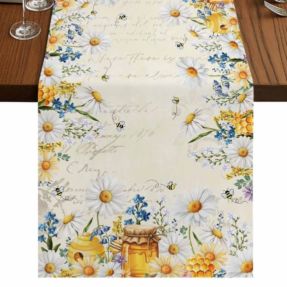 Table Runners 120 Inches Long Dress Scarves, Daisy Spring Floral Farmhouse Coffee/Dining/Kitchen Table Runner for Living Room, Farmhouse Botanical Green Leaves 13x120 Inch