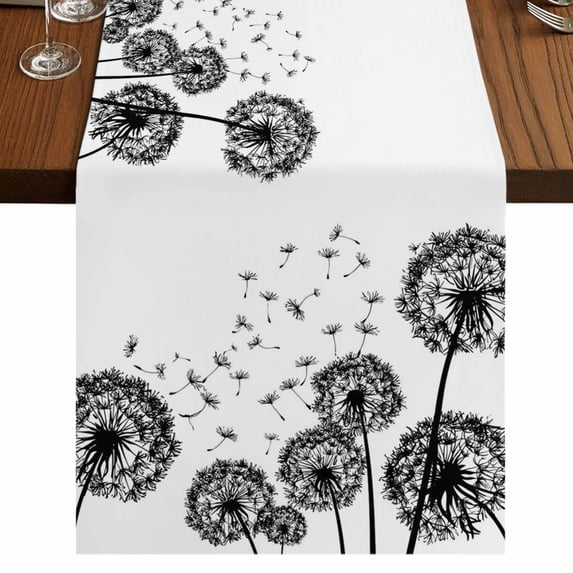 Table Runners 120 Inches Long Dress Scarves, Dandelion Farmhouse Coffee/Dining/Kitchen Table Runner for Living Room, Black White Modern Country Rustic Plants 13x120 Inch