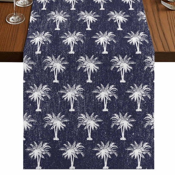 Table Runners 120 Inches Long Dress Scarves, Date Tree Farmhouse Coffee/Dining/Kitchen Table Runner for Living Room, Navy Blue Farmhouse Summer Tropical Plants 13x120 Inch