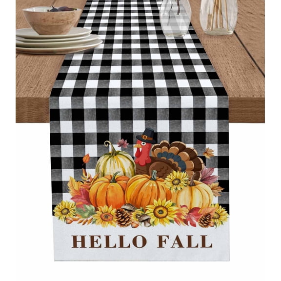 Table Runners 120 Inches Long Dress Scarves, Fall Pumpkins Turkey Farmhouse Coffee/Dining/Kitchen Table Runner for Living Room, Thanksgiving Sunflowers Retro Plaid 13x120 Inch