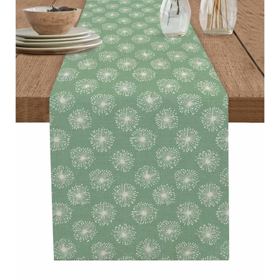 Table Runners 120 Inches Long Dress Scarves, Green Beige Dandelion Farmhouse Coffee/Dining/Kitchen Table Runner for Living Room, Farmhouse Botanical Blossom 13x120 Inch