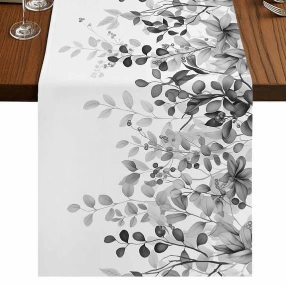 Table Runners 120 Inches Long Dress Scarves, Grey Farmhouse Coffee/Dining/Kitchen Table Runner for Living Room, Eucalyptus Leaves 13x120 Inch