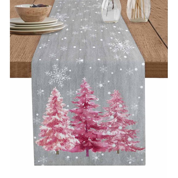 Table Runners 120 Inches Long Dress Scarves, Grey Pink Christmas Farmhouse Coffee/Dining/Kitchen Table Runner for Living Room, Xmas Tree Snowflake Winter 13x120 Inch
