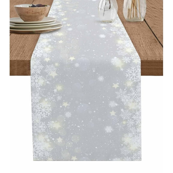 Table Runners 120 Inches Long Dress Scarves, Grey Snowflake Christmas Farmhouse Coffee/Dining/Kitchen Table Runner for Living Room, Winter Xmas Snowflake Farmhouse 13x120 Inch