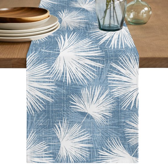 Table Runners 120 Inches Long Dress Scarves, Hazy Blue Palm Leaves Coastal Farmhouse Coffee/Dining/Kitchen Table Decor Table Runner for Living Room, Summer Tropical Botanical 13x120 Inch