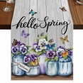 thumbnail image 1 of Table Runners 120 Inches Long Dress Scarves, Hello Spring Farmhouse Coffee/Dining/Kitchen Table Runner for Living Room, Pastoral Purple Bottle Floral Gray Wooden 13x120 Inch, 1 of 9