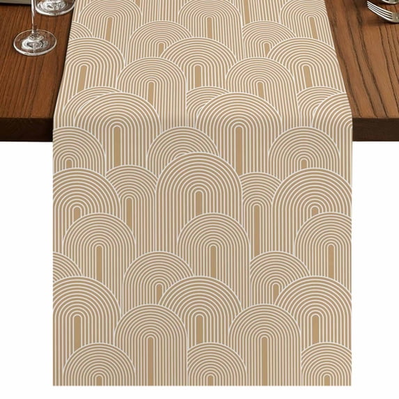 Table Runners 120 Inches Long Dress Scarves, Khaki Boho Farmhouse Coffee/Dining/Kitchen Table Runner for Living Room, Middle Century Modern Abstract Art 13x120 Inch