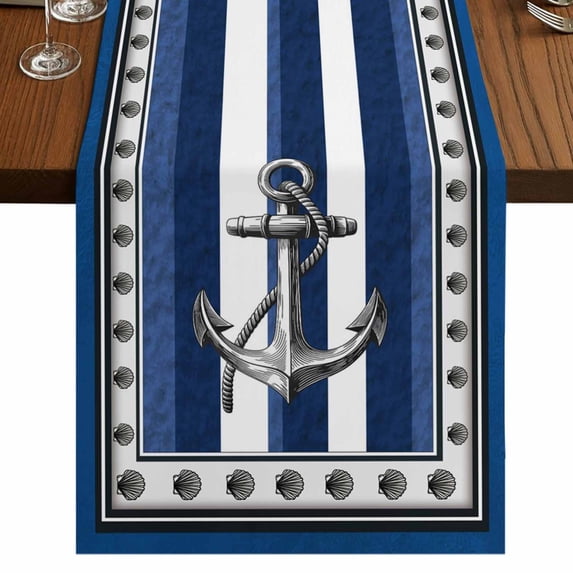 Table Runners 120 Inches Long Dress Scarves, Navy Blue Anchor Farmhouse Coffee/Dining/Kitchen Table Runner for Living Room, Nautical Summer Beach Coastal Ocean 13x120 Inch