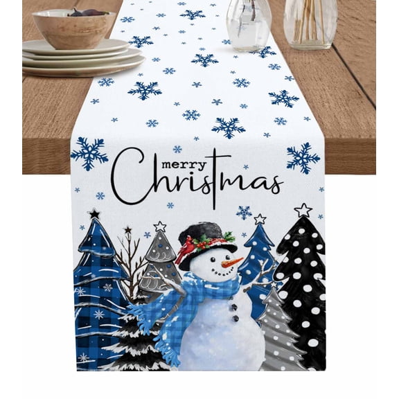 Table Runners 120 Inches Long Dress Scarves, Navy Blue Black Christmas Farmhouse Coffee/Dining/Kitchen Table Runner for Living Room, Xmas Snowman Tree Grey 13x120 Inch