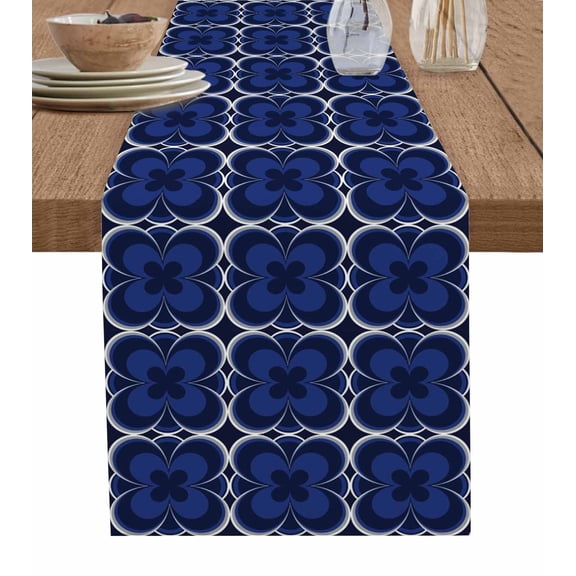 Table Runners 120 Inches Long Dress Scarves, Navy Blue Boho Farmhouse Coffee/Dining/Kitchen Table Runner for Living Room, Farmhouse Abstract Floral Aesthetic 13x120 Inch