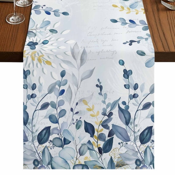 Table Runners 120 Inches Long Dress Scarves, Navy Blue Eucalyptus Leaves Farmhouse Coffee/Dining/Kitchen Table Runner for Living Room, Retro Country Leaf Botanical 13x120 Inch