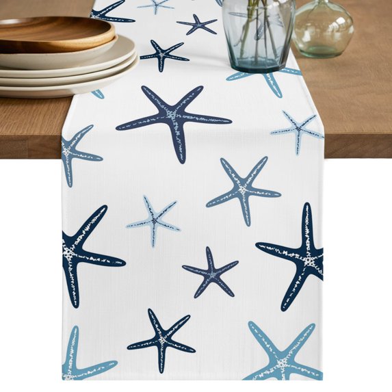 Table Runners 120 Inches Long Dress Scarves, Navy Blue Starfish Farmhouse Coffee/Dining/Kitchen Table Decor Table Runner for Living Room, Coastal Summer Beach Nautical 13x120 Inch