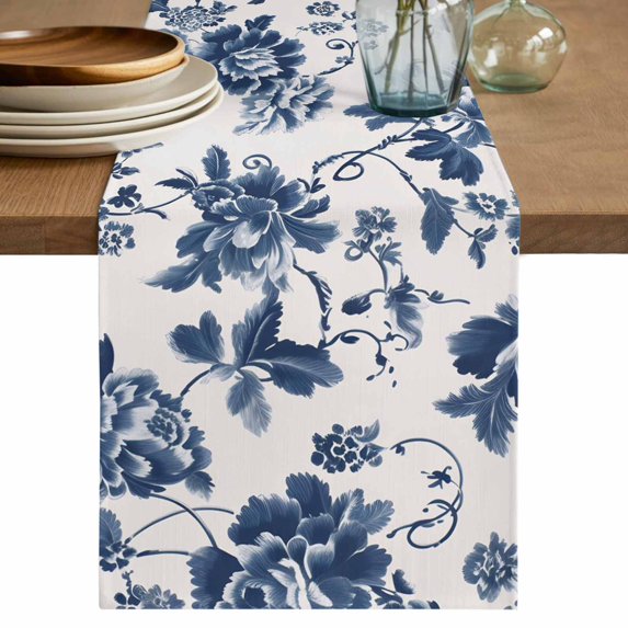 Table Runners 120 Inches Long Dress Scarves, Navy Flowers Farmhouse Coffee/Dining/Kitchen Table Decor Table Runner for Living Room, Country Plants Pastoral Botanical Vintage 13x120 Inch