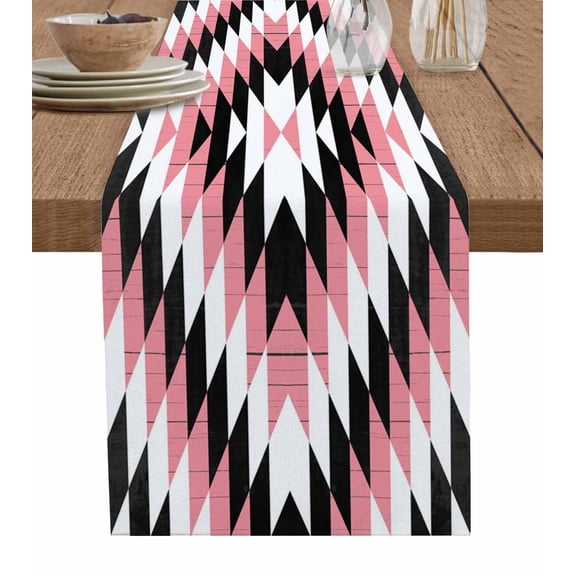 Table Runners 120 Inches Long Dress Scarves, Pink Aztec Farmhouse Coffee/Dining/Kitchen Table Runner for Living Room, Black White Southwest Retro Geometric Ethnic 13x120 Inch
