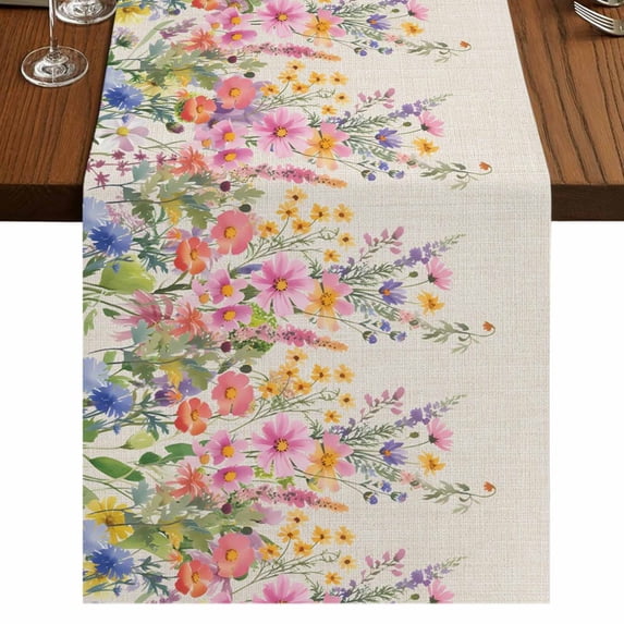 Table Runners 120 Inches Long Dress Scarves, Pink Flowers Farmhouse Coffee/Dining/Kitchen Table Runner for Living Room, Spring Floral Daisy Vintage Pastoral Botanical 13x120 Inch