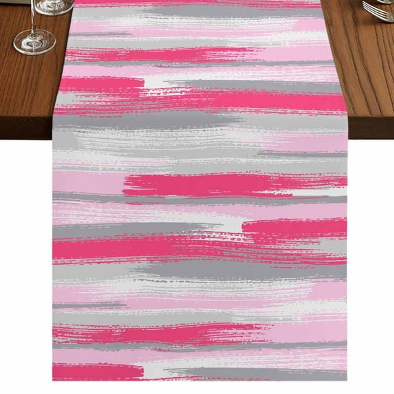 Table Runners 120 Inches Long Dress Scarves, Pink Gray Stripes Farmhouse Coffee/Dining/Kitchen Table Runner for Living Room, Watercolor Modern Abstract Minimalist 13x120 Inch