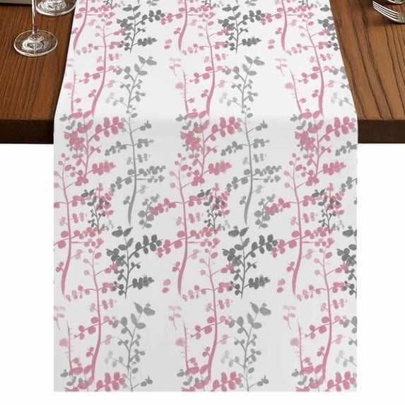 Table Runners 120 Inches Long Dress Scarves, Pink Grey Botanical Farmhouse Coffee/Dining/Kitchen Table Runner for Living Room, Spring Floral Summer Farmhouse 13x120 Inch