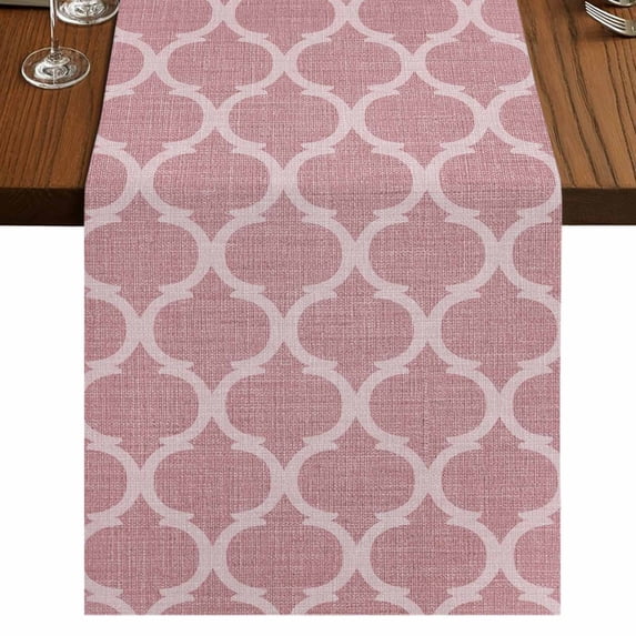 Table Runners 120 Inches Long Dress Scarves, Pink Morocco Farmhouse Coffee/Dining/Kitchen Table Runner for Living Room, Middle Century Abstract Geometric Plaid 13x120 Inch