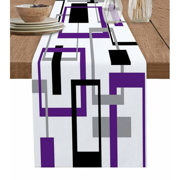 Table Runners 120 Inches Long Dress Scarves, Purple Black Geometric Farmhouse Coffee/Dining/Kitchen Table Runner for Living Room, Minimalist Stripes Abstract Art 13x120 Inch