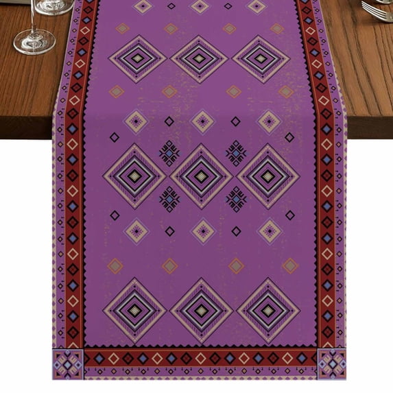 Table Runners 120 Inches Long Dress Scarves, Purple Boho Farmhouse Coffee/Dining/Kitchen Table Runner for Living Room, Country Abstract Geometric Ethnic Aesthetic 13x120 Inch