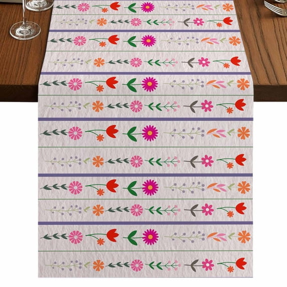 Table Runners 120 Inches Long Dress Scarves, Purple Pink Spring Floral Farmhouse Coffee/Dining/Kitchen Table Runner for Living Room, Colorful Summer Flowers Botanical 13x120 Inch